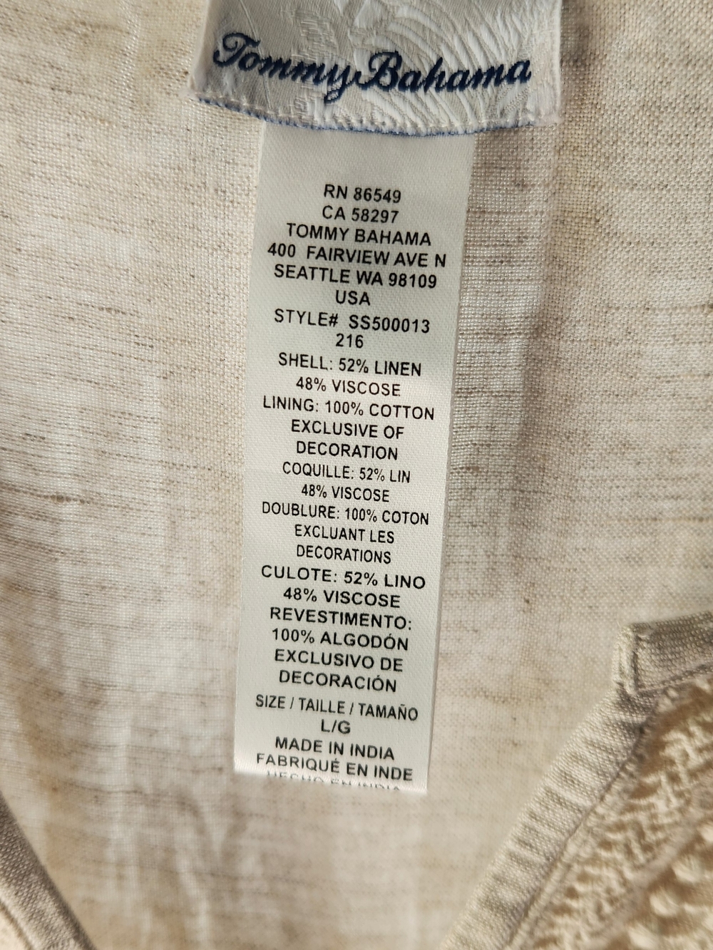 Tommy Bahama Cream Linen-Blend Tunic with Eyelet Trim - Picture 4 of 5